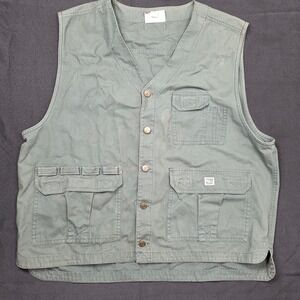 PB&CO Mens Utility Vest Khaki Green Canvas Work Fishing Hunting Pockets Size XL